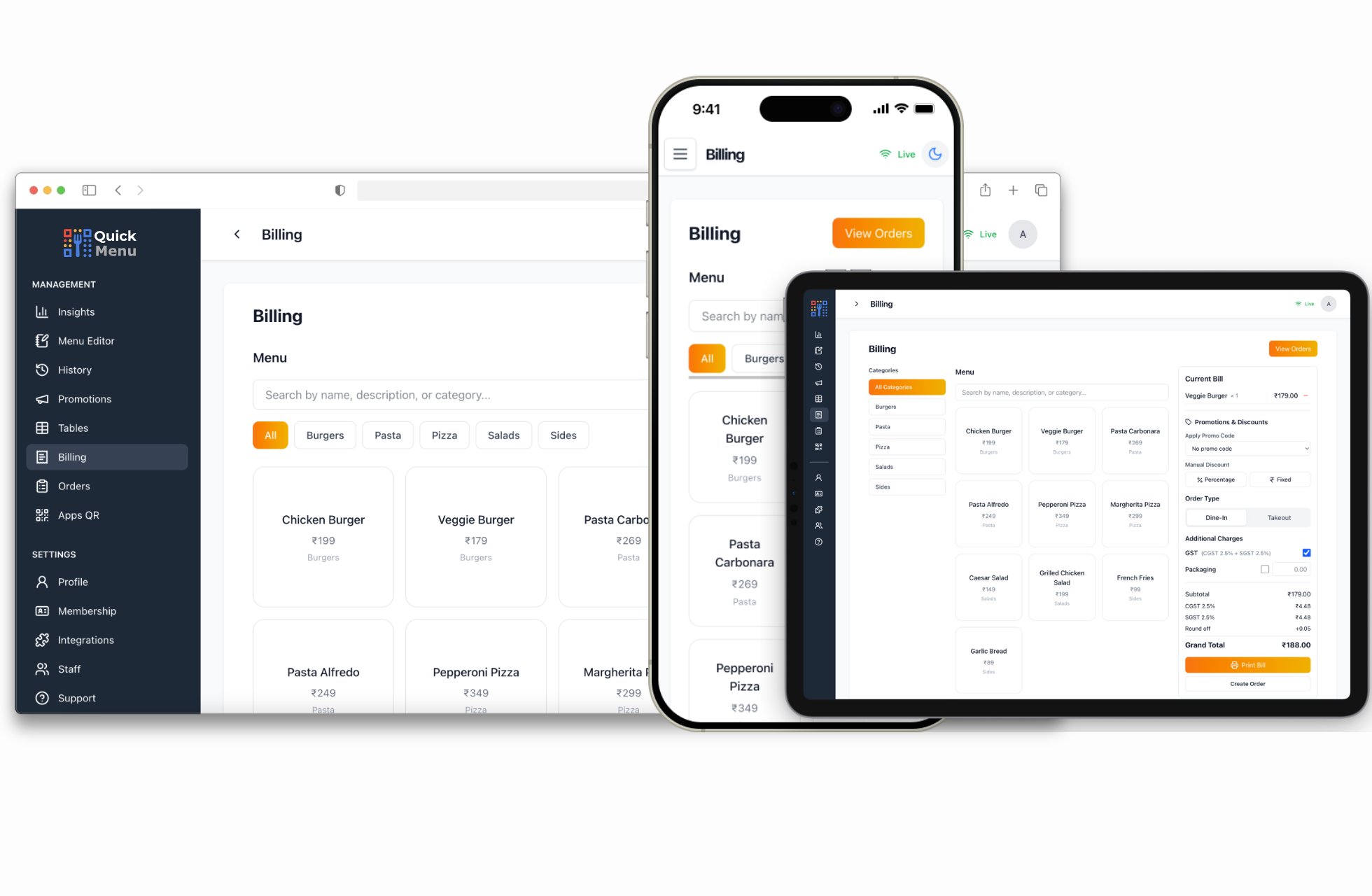 QuickMenu billing interface